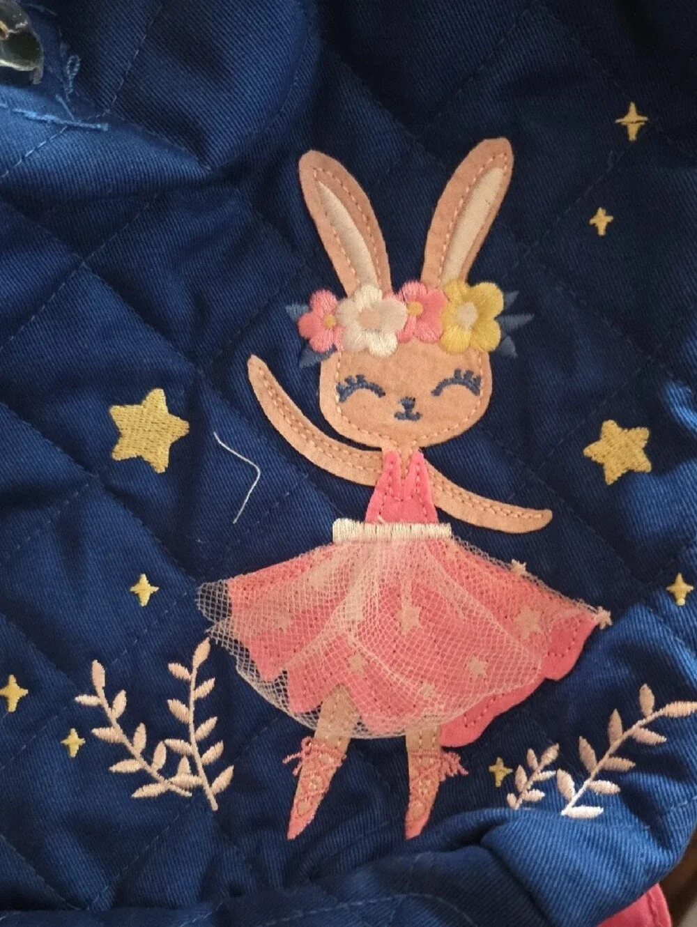 Stephen Joseph Navy & Pink Quilted Kids Backpack with Ballerina Embroidery